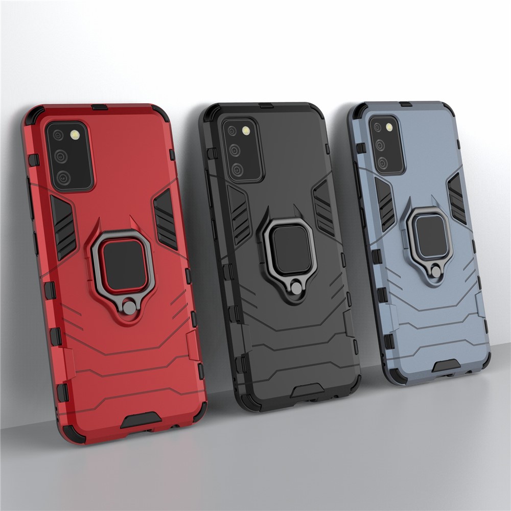Finger Ring Holder Kickstand Case PC + TPU Hybrid Shell for Samsung Galaxy A02s (EU Version) - Black-10