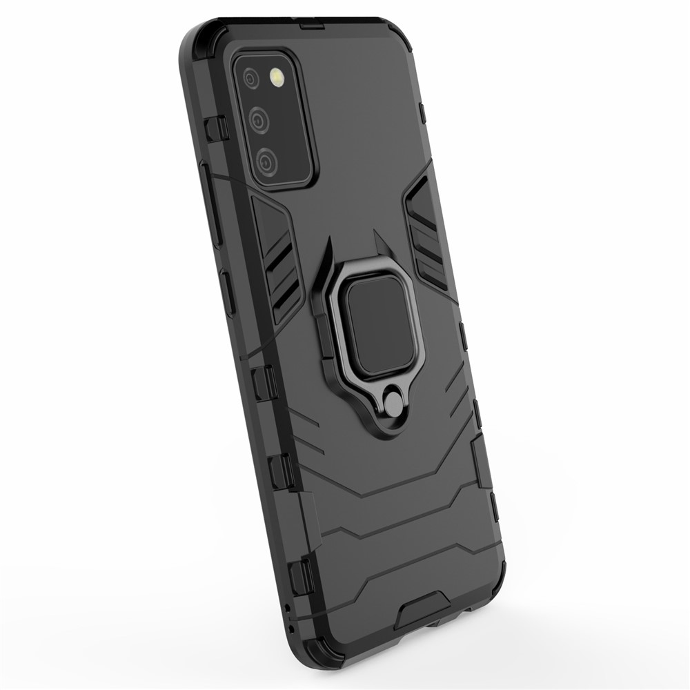 Finger Ring Holder Kickstand Case PC + TPU Hybrid Shell for Samsung Galaxy A02s (EU Version) - Black-6
