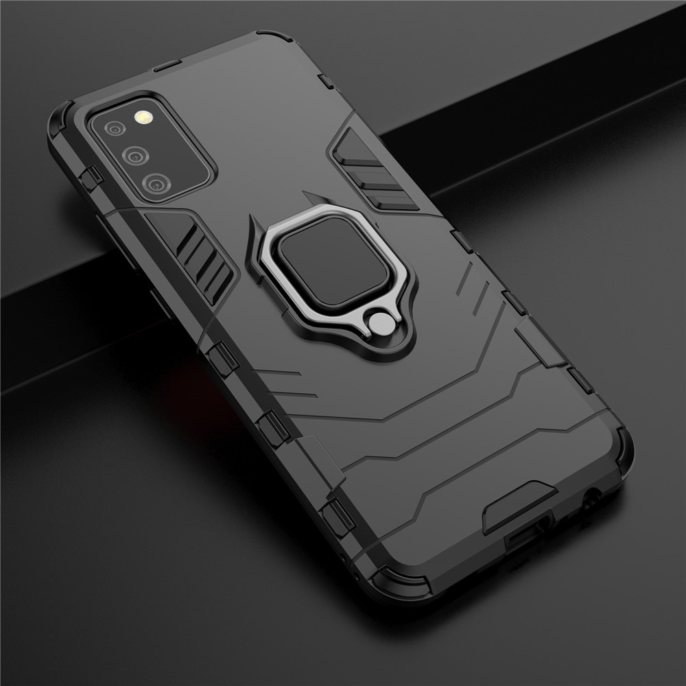 Finger Ring Holder Kickstand Case PC + TPU Hybrid Shell for Samsung Galaxy A02s (EU Version) - Black-8