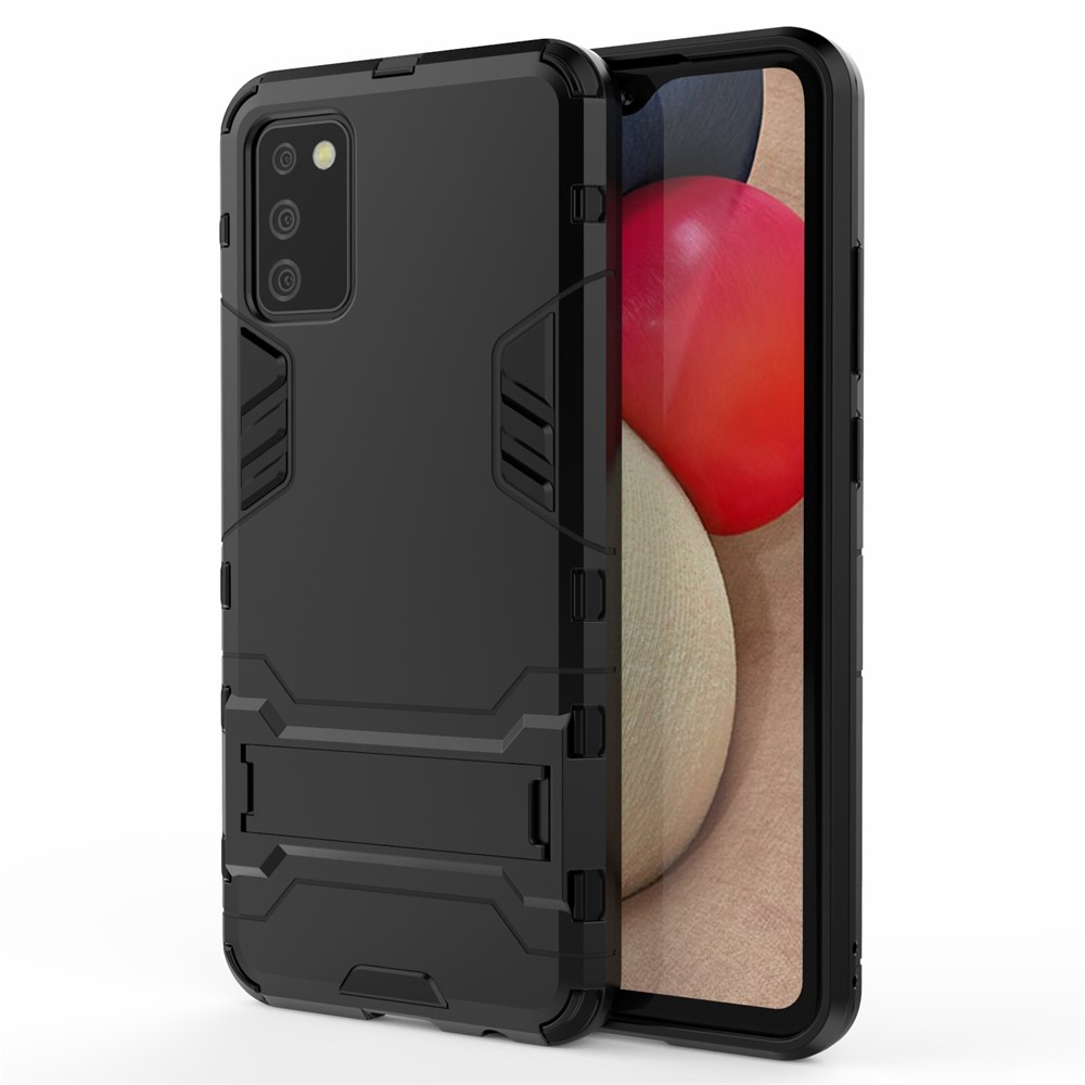 Plastic + TPU Hybrid Case Kickstand Shell for Samsung Galaxy A02s (EU Version) - Black-1
