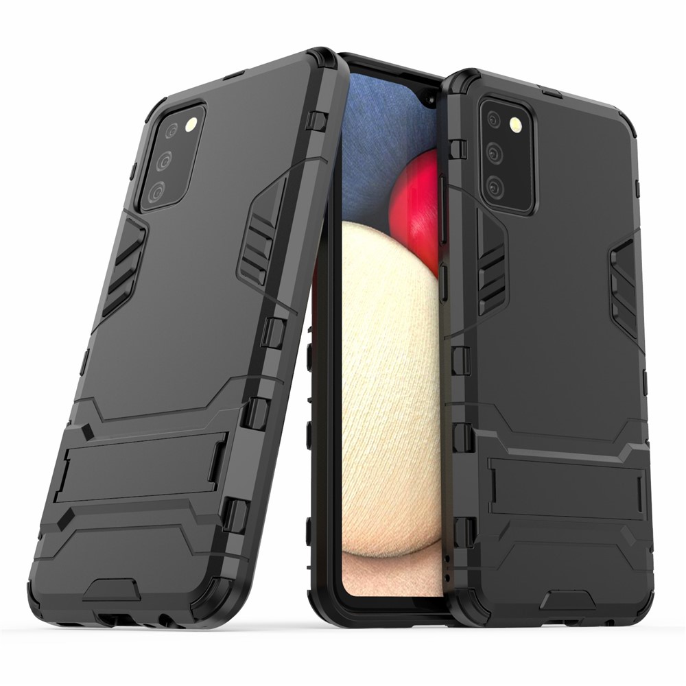 Plastic + TPU Hybrid Case Kickstand Shell for Samsung Galaxy A02s (EU Version) - Black-2