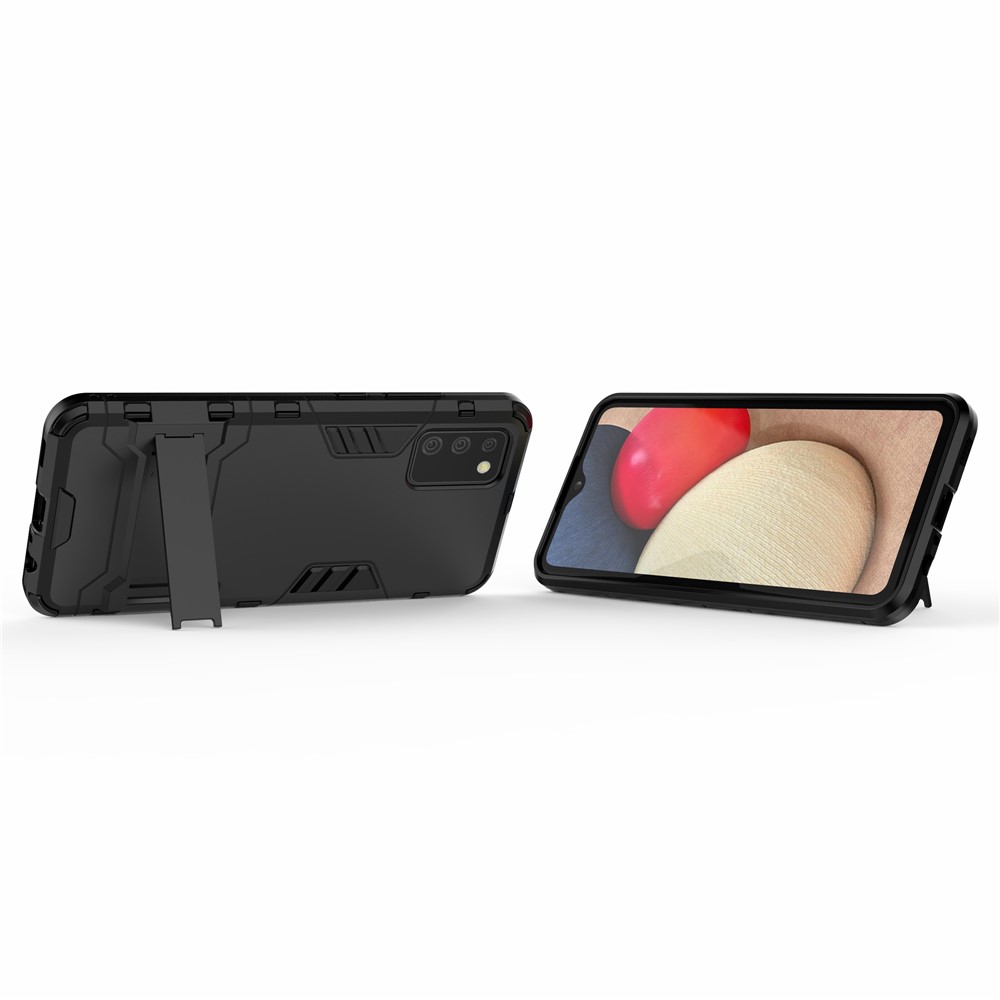 Plastic + TPU Hybrid Case Kickstand Shell for Samsung Galaxy A02s (EU Version) - Black-3