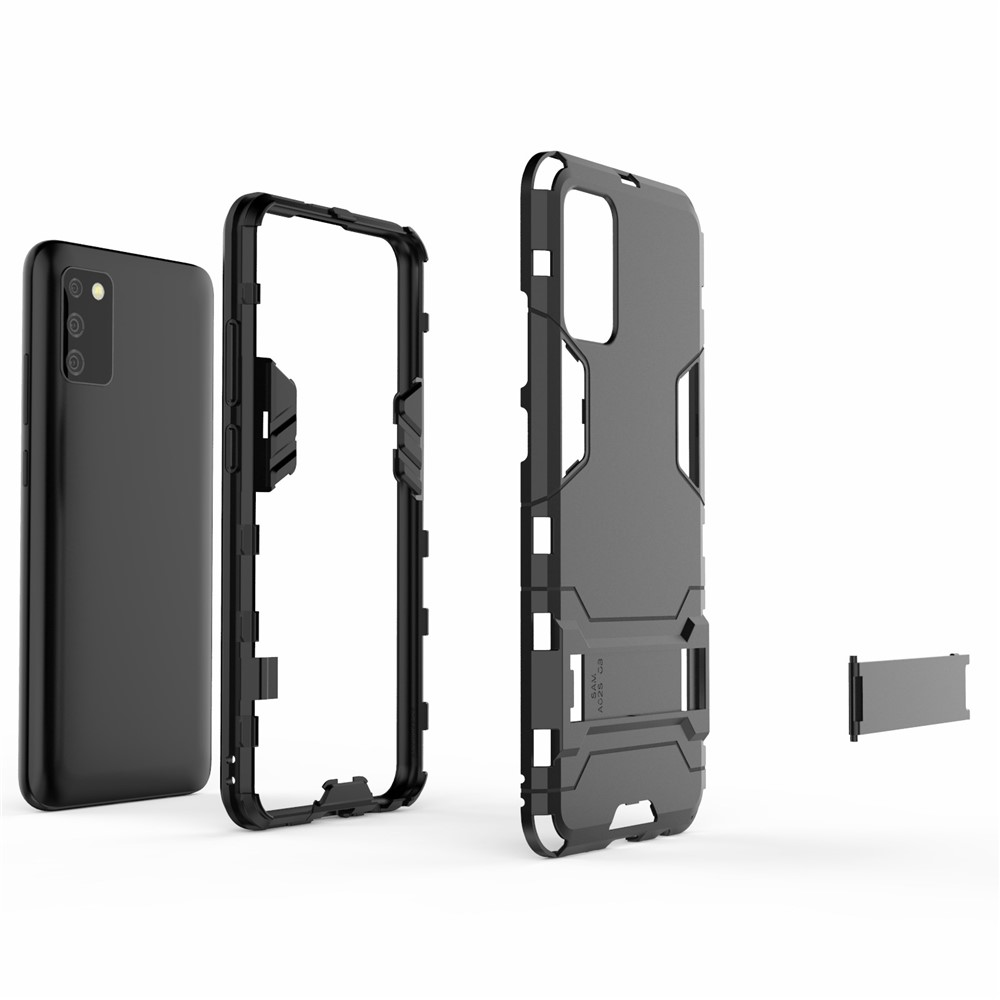 Plastic + TPU Hybrid Case Kickstand Shell for Samsung Galaxy A02s (EU Version) - Black-4