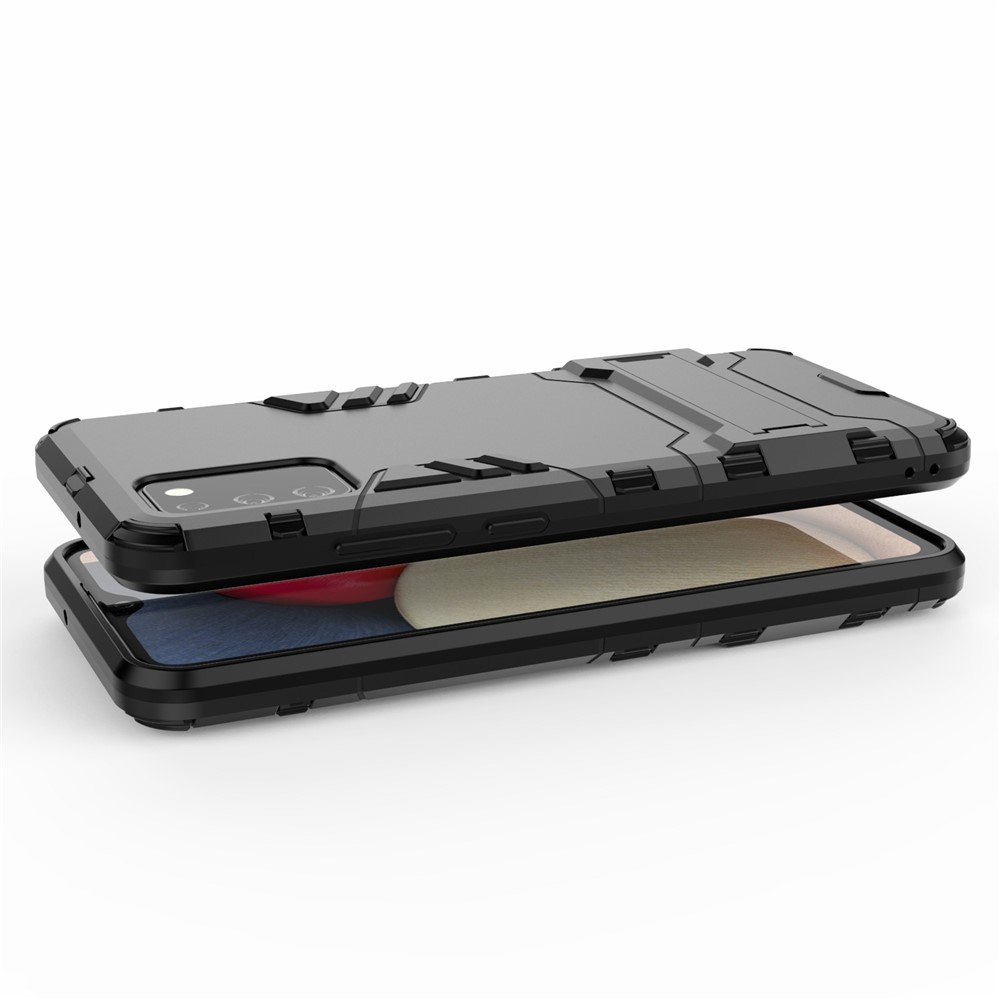 Plastic + TPU Hybrid Case Kickstand Shell for Samsung Galaxy A02s (EU Version) - Black-5