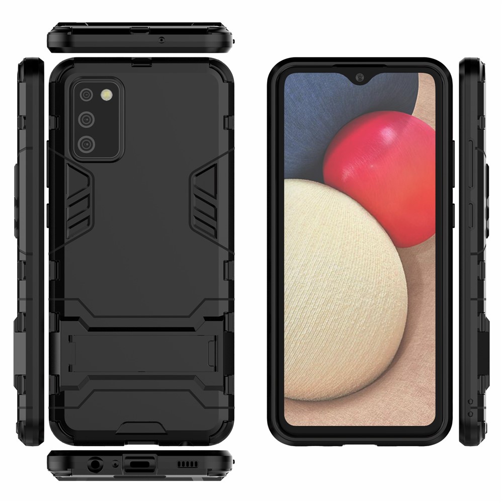 Plastic + TPU Hybrid Case Kickstand Shell for Samsung Galaxy A02s (EU Version) - Black-7
