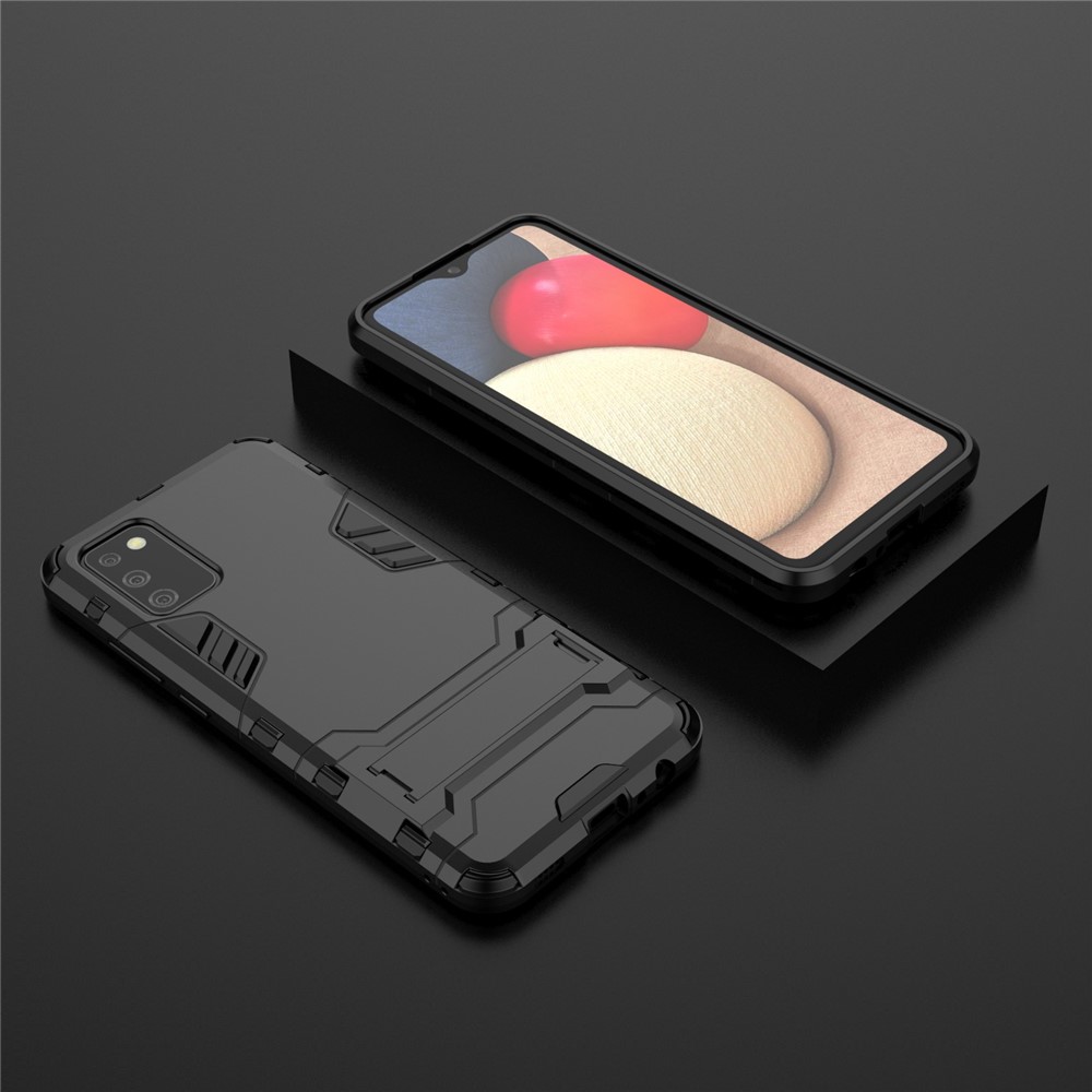 Plastic + TPU Hybrid Case Kickstand Shell for Samsung Galaxy A02s (EU Version) - Black-9
