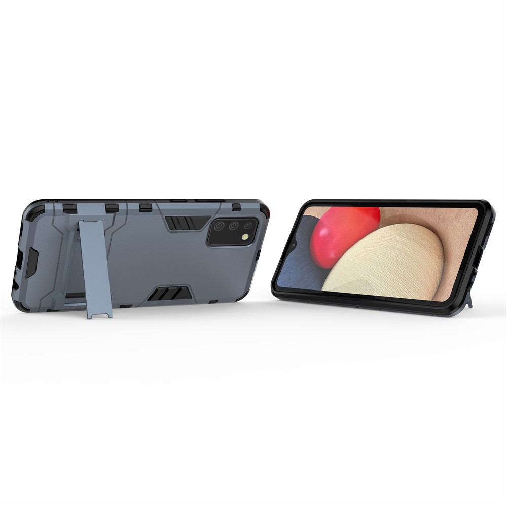 Plastic + TPU Hybrid Case Kickstand Shell for Samsung Galaxy A02s (EU Version) - Blue-3