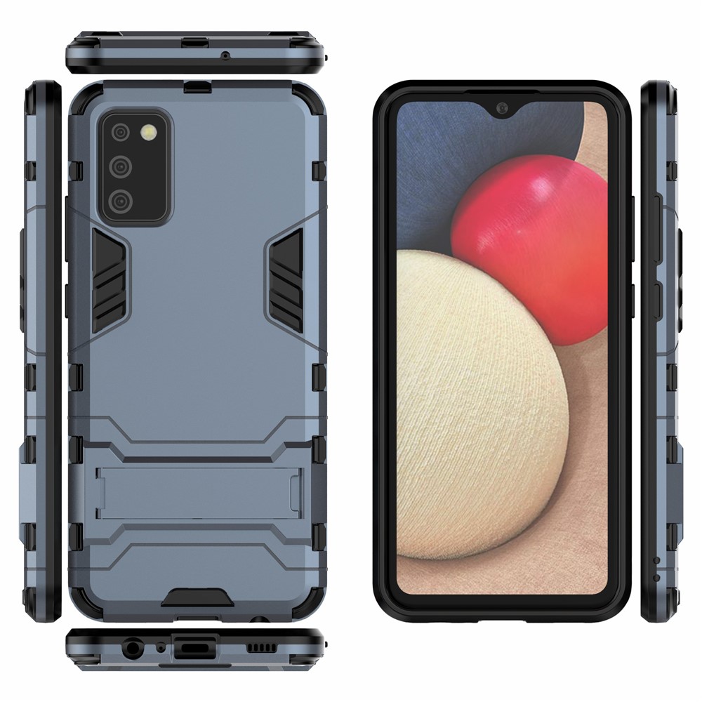 Plastic + TPU Hybrid Case Kickstand Shell for Samsung Galaxy A02s (EU Version) - Blue-4
