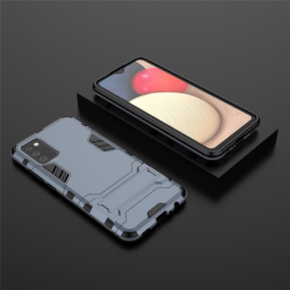 Plastic + TPU Hybrid Case Kickstand Shell for Samsung Galaxy A02s (EU Version) - Blue-5