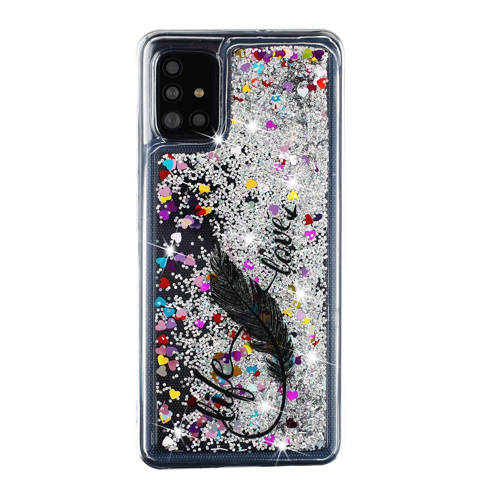 Fashionable Pattern + Glitter Powder Quicksand TPU Protective Cover Shell for Samsung Galaxy A52 5G - Feather-2