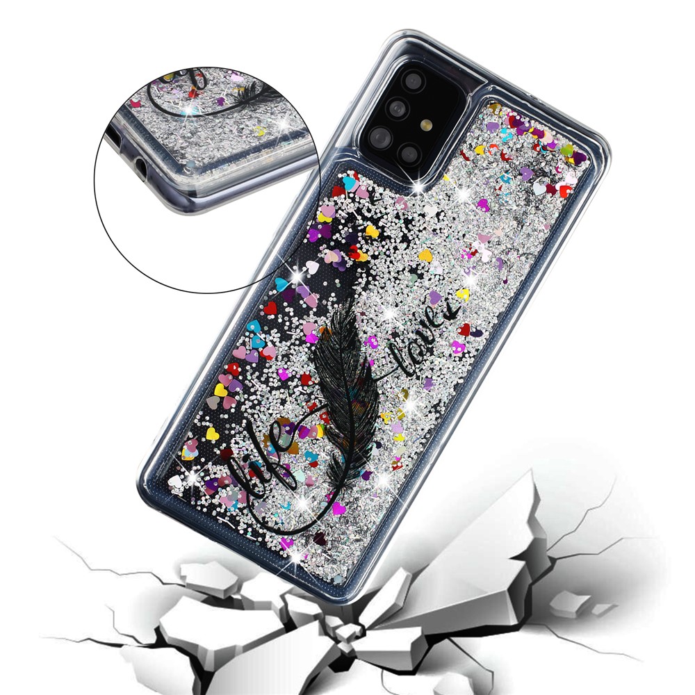 Fashionable Pattern + Glitter Powder Quicksand TPU Protective Cover Shell for Samsung Galaxy A52 5G - Feather-5