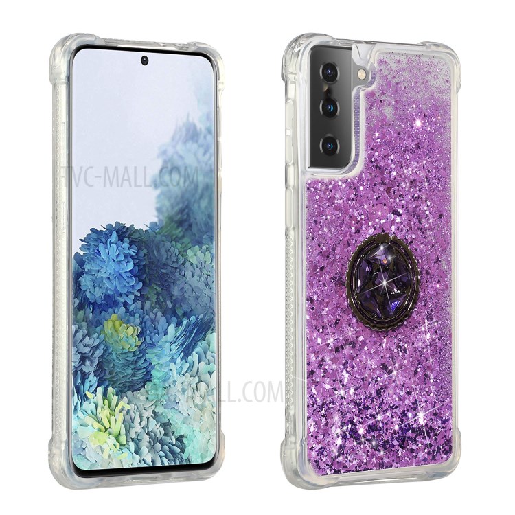 Glitter Powder Quicksand Kickstand TPU Phone Case for Samsung Galaxy S21 Ultra 5G - Purple-1
