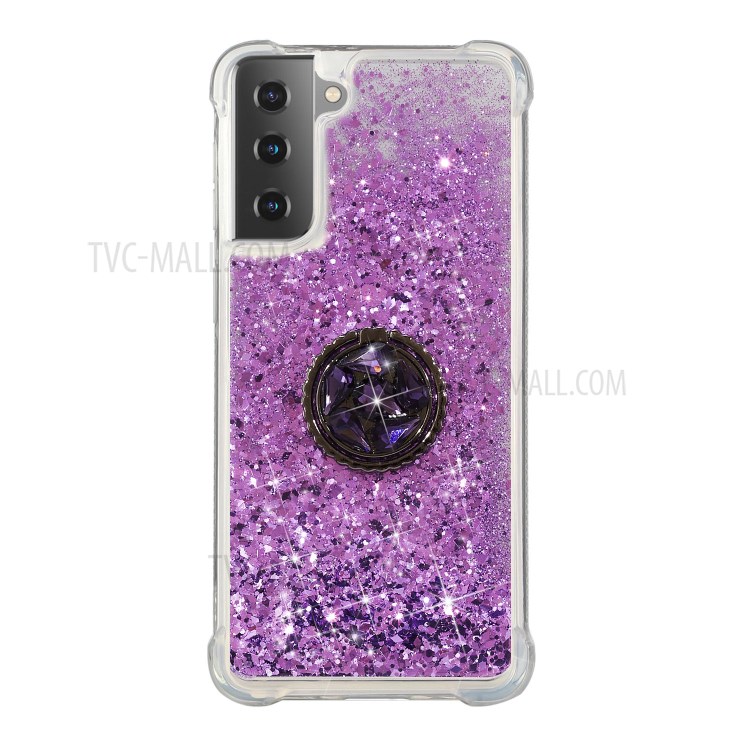 Glitter Powder Quicksand Kickstand TPU Phone Case for Samsung Galaxy S21 Ultra 5G - Purple-2