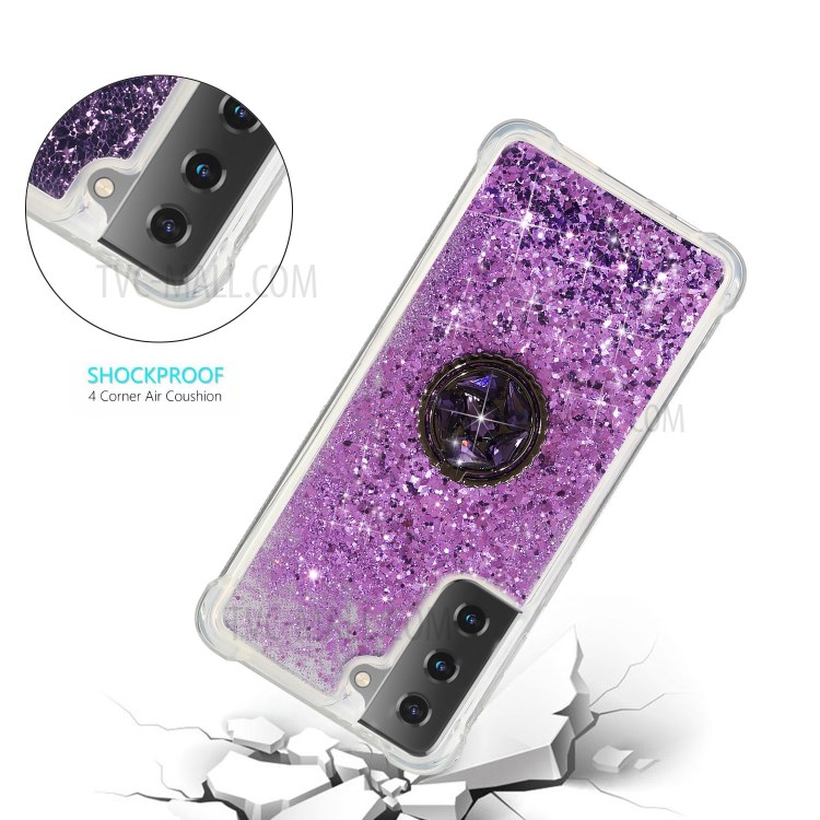 Glitter Powder Quicksand Kickstand TPU Phone Case for Samsung Galaxy S21 Ultra 5G - Purple-3