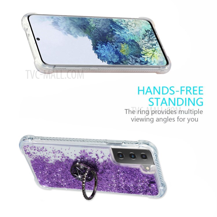 Glitter Powder Quicksand Kickstand TPU Phone Case for Samsung Galaxy S21 Ultra 5G - Purple-4