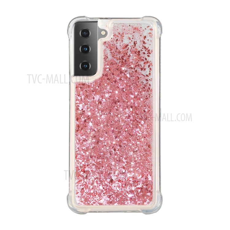 Anti-Drop Shockproof TPU Phone Case Quicksand Design for Samsung Galaxy S21 Ultra 5G - Pink-1