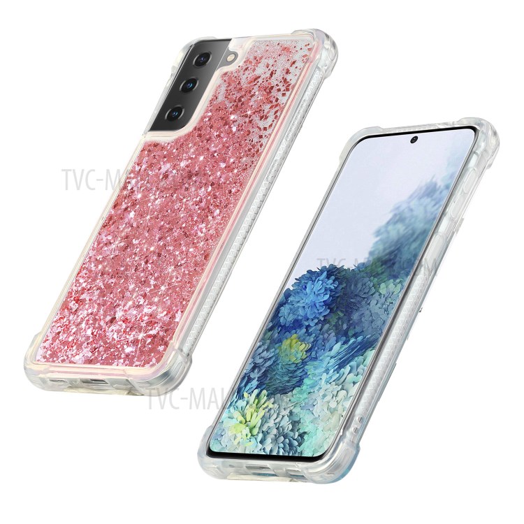 Anti-Drop Shockproof TPU Phone Case Quicksand Design for Samsung Galaxy S21 Ultra 5G - Pink-2