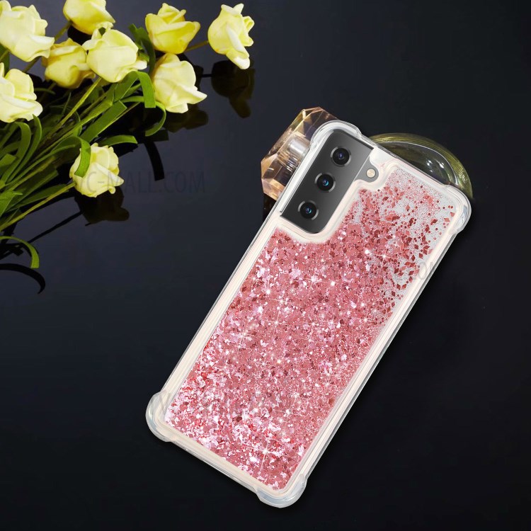 Anti-Drop Shockproof TPU Phone Case Quicksand Design for Samsung Galaxy S21 Ultra 5G - Pink-4