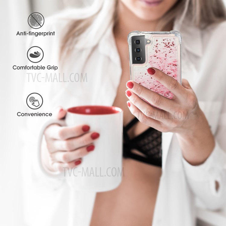 Anti-Drop Shockproof TPU Phone Case Quicksand Design for Samsung Galaxy S21 Ultra 5G - Pink-5