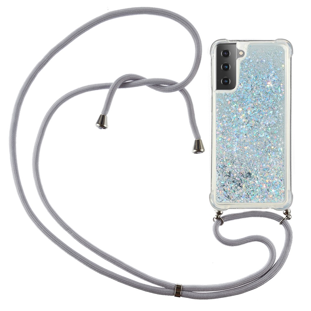 Quicksand TPU Phone Case with Hanging Rope for Samsung Galaxy S21 5G - Silver-1