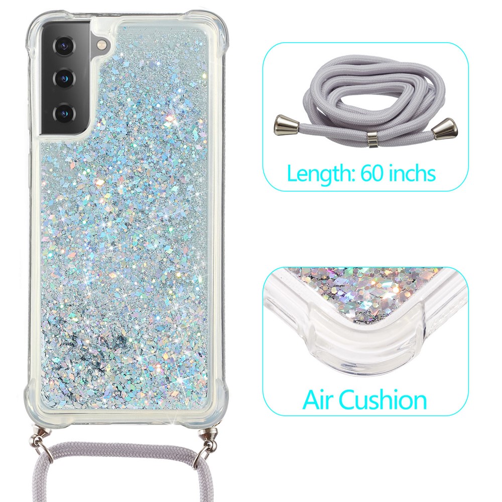 Quicksand TPU Phone Case with Hanging Rope for Samsung Galaxy S21 5G - Silver-2