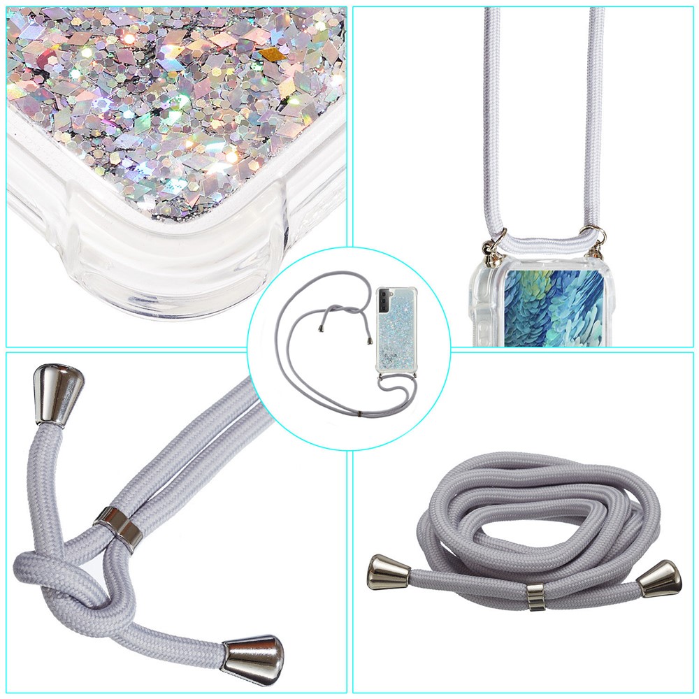 Quicksand TPU Phone Case with Hanging Rope for Samsung Galaxy S21 5G - Silver-4