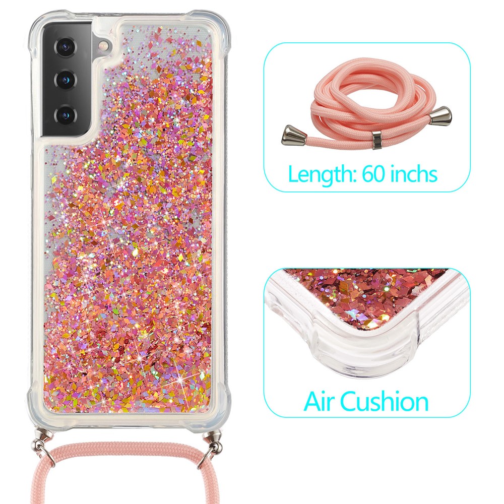 Quicksand TPU Phone Case with Hanging Rope for Samsung Galaxy S21 5G - Pink-2