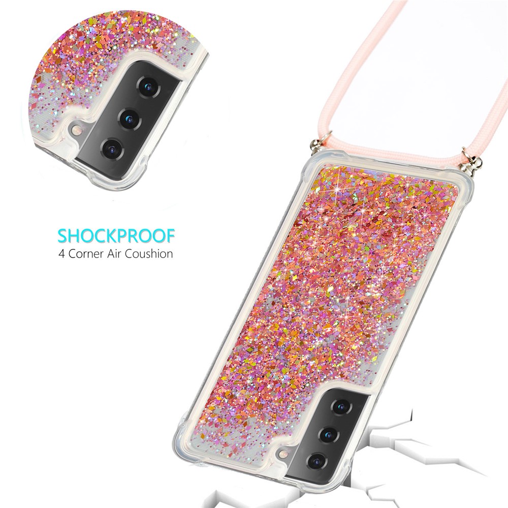 Quicksand TPU Phone Case with Hanging Rope for Samsung Galaxy S21 5G - Pink-3