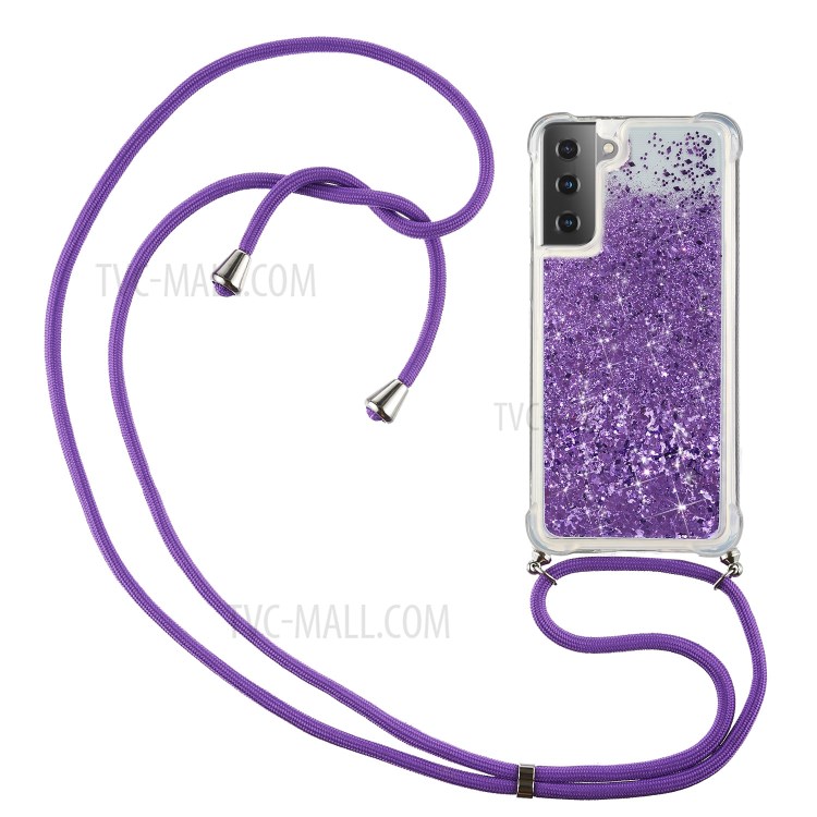 Quicksand TPU Phone Case with Hanging Rope for Samsung Galaxy S21 5G - Purple-1