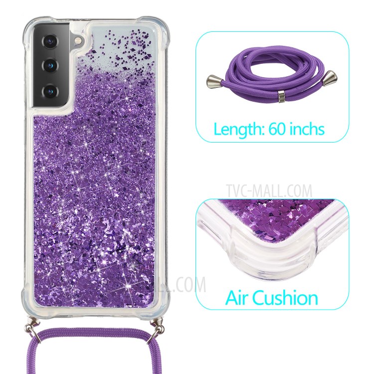 Quicksand TPU Phone Case with Hanging Rope for Samsung Galaxy S21 5G - Purple-2