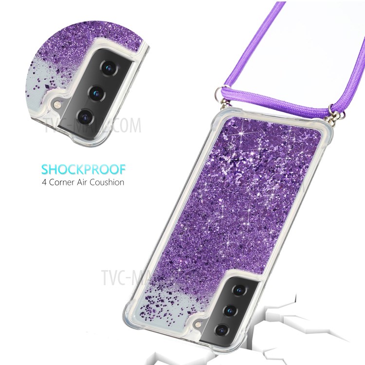 Quicksand TPU Phone Case with Hanging Rope for Samsung Galaxy S21 5G - Purple-3