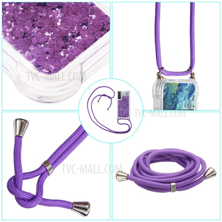 Quicksand TPU Phone Case with Hanging Rope for Samsung Galaxy S21 5G - Purple-4