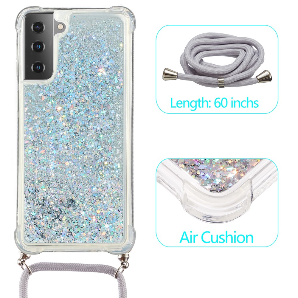 Case TPU de Areia Movediça Com Corda Pendurada Para o Samsung Galaxy S21 Ultra 5G - Prata