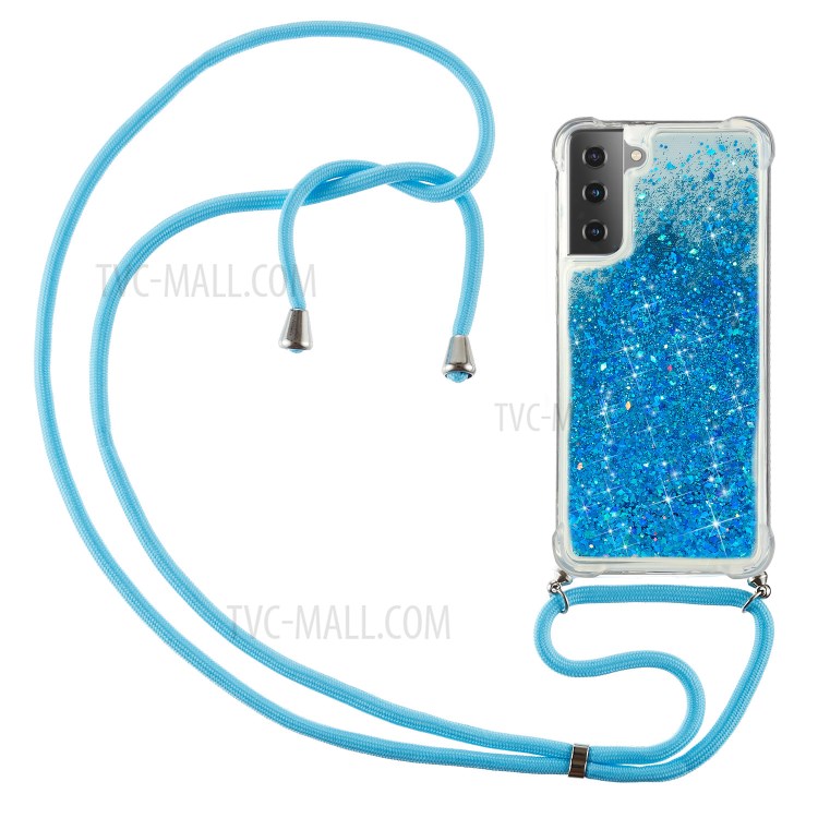 Quicksand TPU Case with Hanging Rope for Samsung Galaxy S21 Ultra 5G - Blue-1