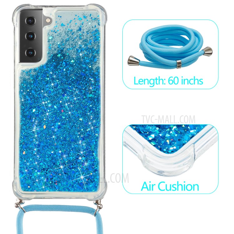 Quicksand TPU Case with Hanging Rope for Samsung Galaxy S21 Ultra 5G - Blue-2