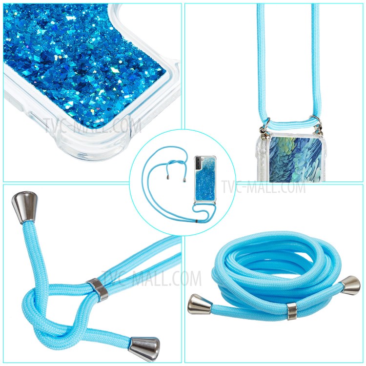 Quicksand TPU Case with Hanging Rope for Samsung Galaxy S21 Ultra 5G - Blue-4