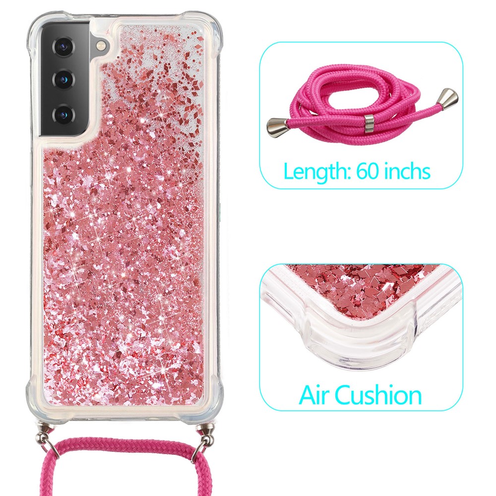 Quicksand TPU Case with Hanging Rope for Samsung Galaxy S21 Ultra 5G - Rose-2