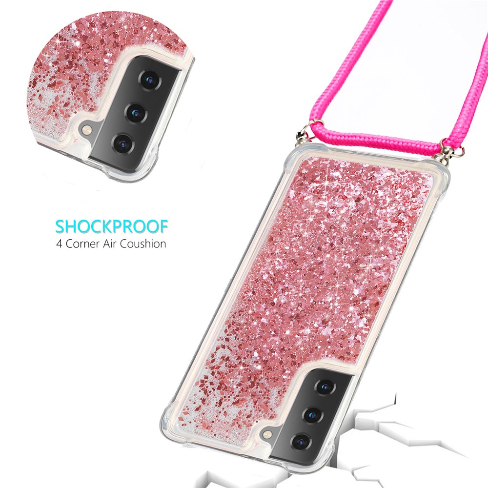 Quicksand TPU Case with Hanging Rope for Samsung Galaxy S21 Ultra 5G - Rose-3
