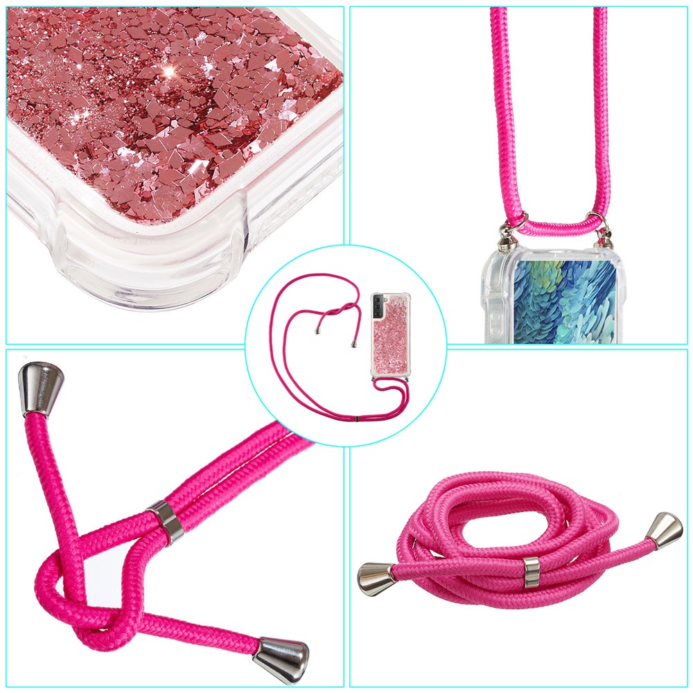 Quicksand TPU Case with Hanging Rope for Samsung Galaxy S21 Ultra 5G - Rose-4