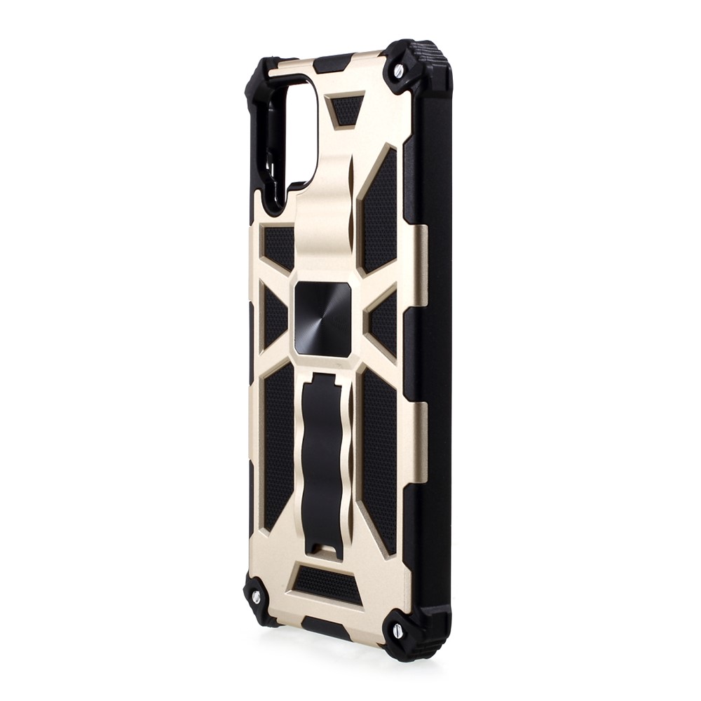 Built-in Magnetic Metal Sheet Design PC+TPU Anti-drop Cover with Kickstand for Samsung Galaxy A12 - Gold-2