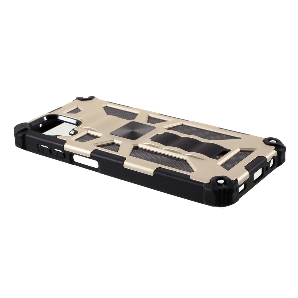 Built-in Magnetic Metal Sheet Design PC+TPU Anti-drop Cover with Kickstand for Samsung Galaxy A12 - Gold-3