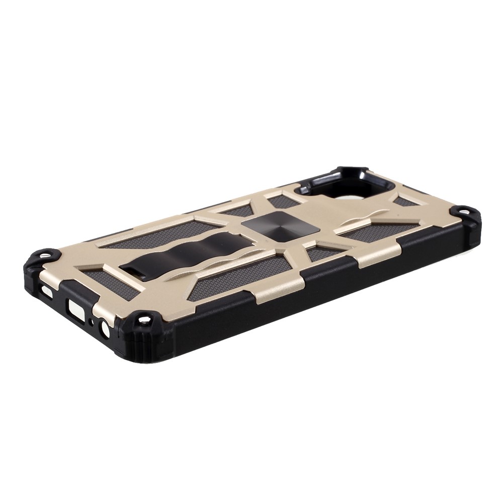 Built-in Magnetic Metal Sheet Design PC+TPU Anti-drop Cover with Kickstand for Samsung Galaxy A12 - Gold-4