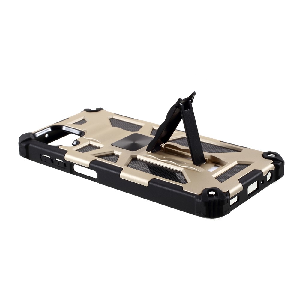 Built-in Magnetic Metal Sheet Design PC+TPU Anti-drop Cover with Kickstand for Samsung Galaxy A12 - Gold-6