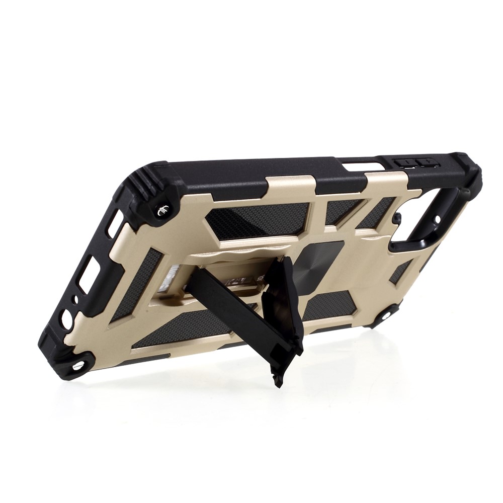 Built-in Magnetic Metal Sheet Design PC+TPU Anti-drop Cover with Kickstand for Samsung Galaxy A12 - Gold-7