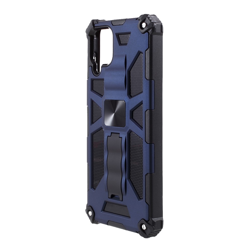 Built-in Magnetic Metal Sheet Design PC+TPU Anti-drop Cover with Kickstand for Samsung Galaxy A12 - Blue-2