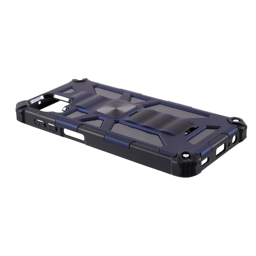 Built-in Magnetic Metal Sheet Design PC+TPU Anti-drop Cover with Kickstand for Samsung Galaxy A12 - Blue-3