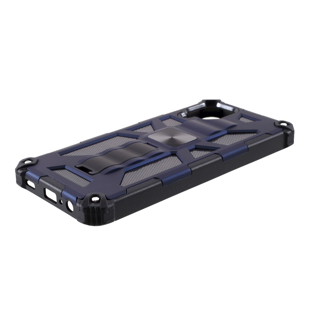 Built-in Magnetic Metal Sheet Design PC+TPU Anti-drop Cover with Kickstand for Samsung Galaxy A12 - Blue-4