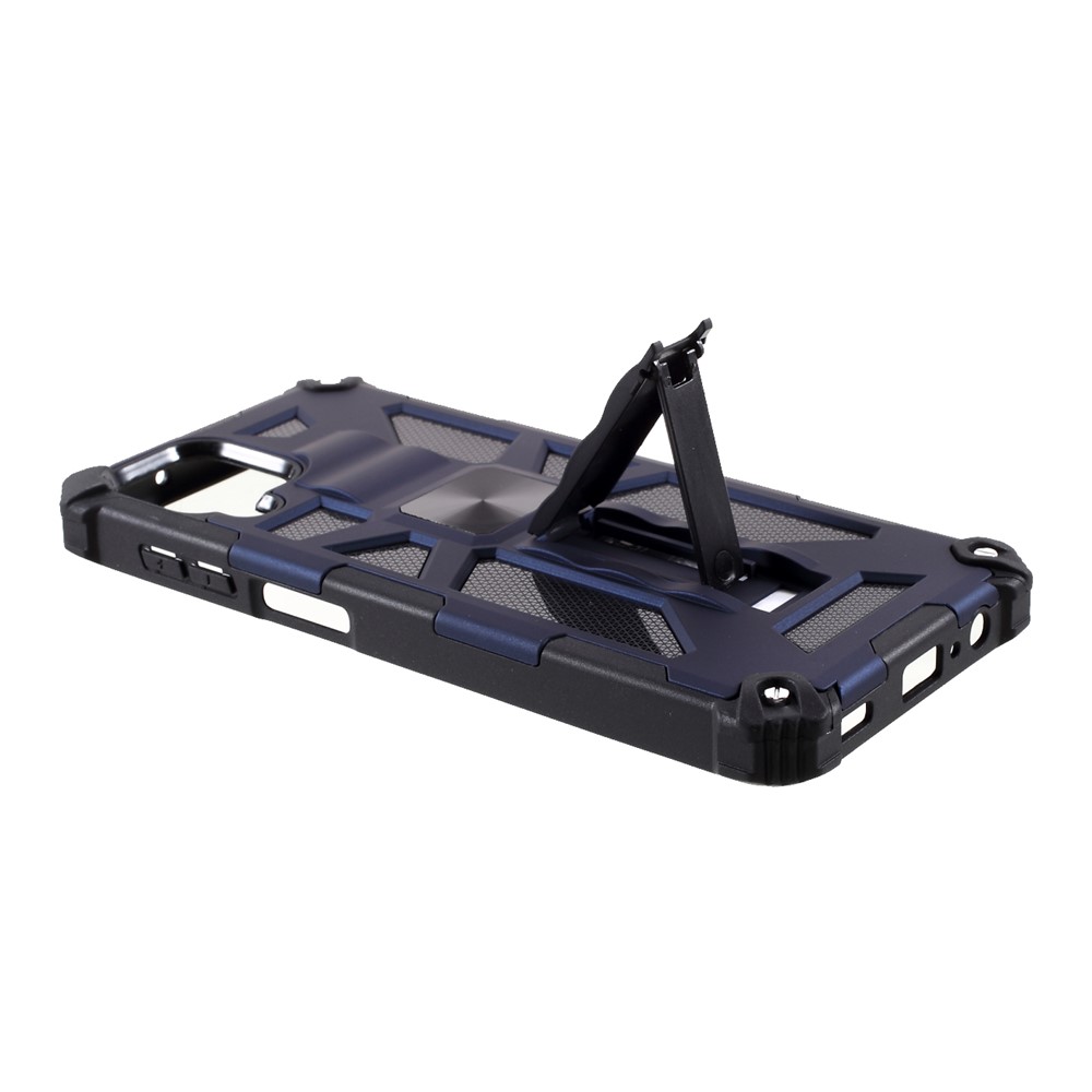 Built-in Magnetic Metal Sheet Design PC+TPU Anti-drop Cover with Kickstand for Samsung Galaxy A12 - Blue-6