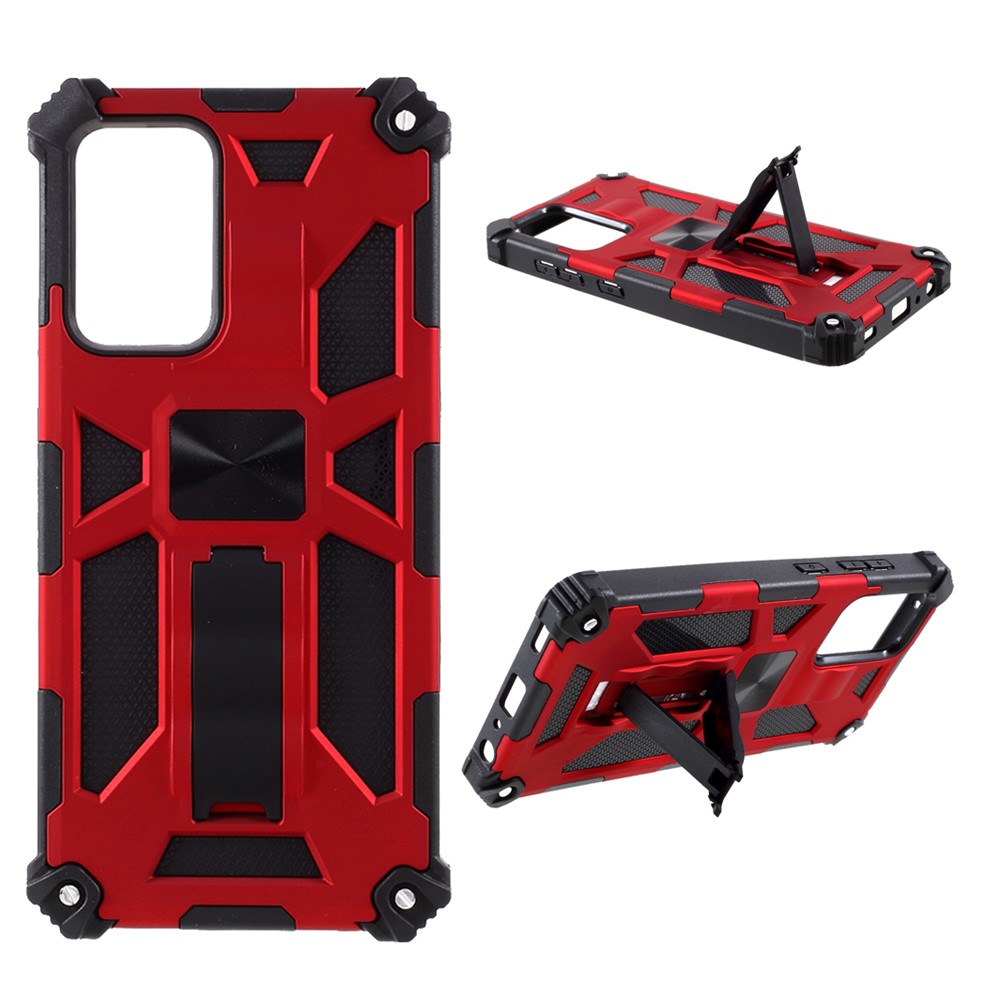 PC+TPU Anti-drop Cover with Kickstand and Magnetic Metal Sheet for Samsung Galaxy A52 5G - Red-1