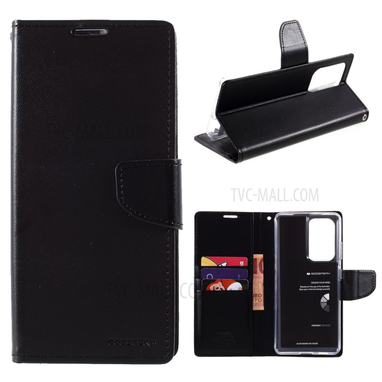 MERCURY GOOSPERY Bravo Diary Leather Wallet Stand Design Case for Samsung Galaxy S21 Ultra 5G - Black-1